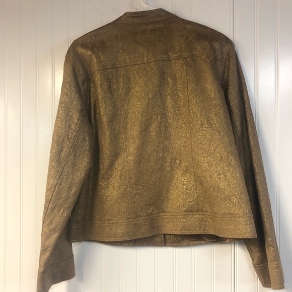Chico's Brown Gold Embellished Blazer Jacket Button Closure Size 2 Large - Picture 6 of 6